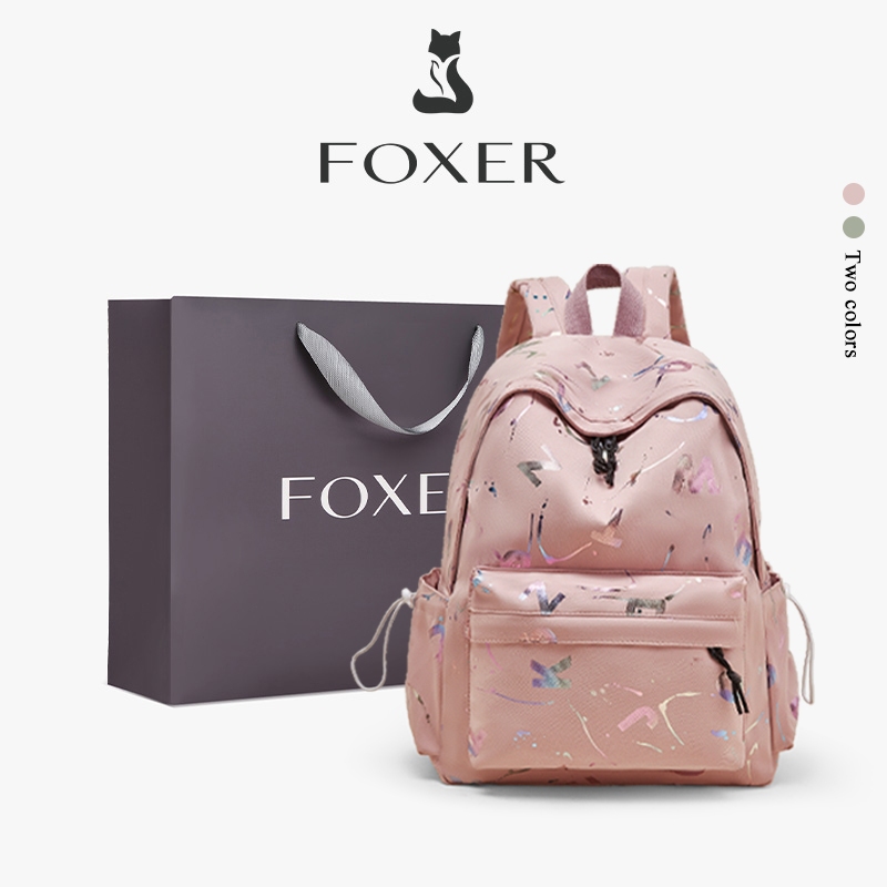 FOXER กระเป๋าเป้นักเรียน 17Lกระเป๋านักเรียน Graffiti ตัวอักษรสีสันสดใส วางได้ 11 นิ้ว iPad ผ้าใบกันน้ำ