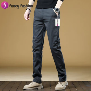 Fancy Fashion กางเกงชิโน่ผ้ายืดสำหรับผู้ชาย ไม่ต้องรีด ทรงสลิมฟิต กางเกงขายาวทรงตรงลำลอง