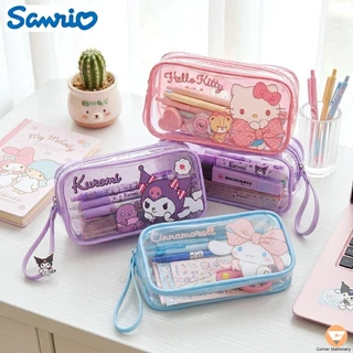 กระเป๋าดินสอ Sanrio ลิขสิทธิ์แท้ รุ่น 006 ทรงเหลี่ยม ลาย Kitty Kuromi Hangyodon Melody 11x19 ซม