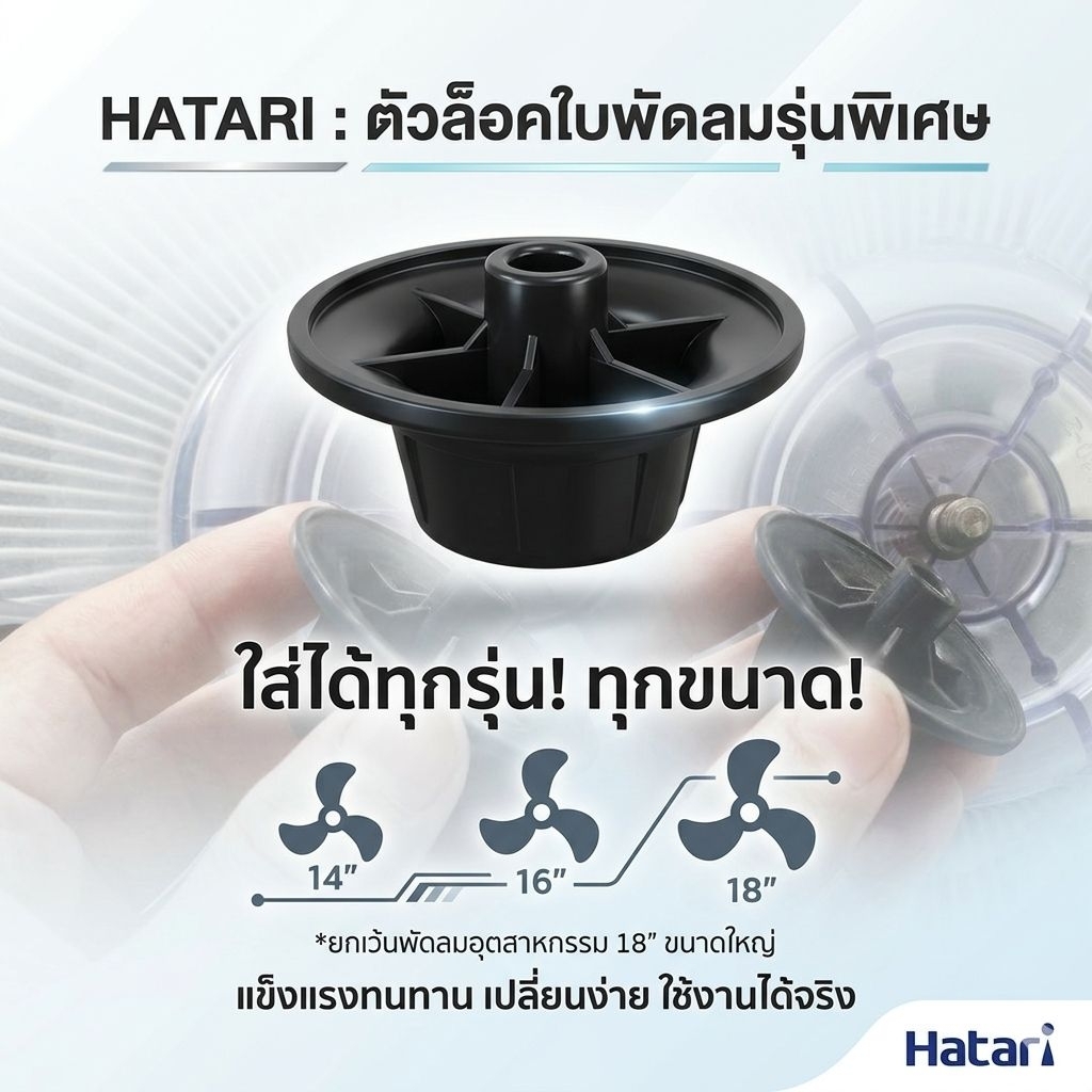 ตัวล็อคใบพัดลม Hatari แท้ 100% (เกลียวซ้าย) สำหรับขนาด 14/16/18 นิ้วได้ทุกรุ่น  ฝาปิดใบพัด จุกหมุนล็อค อะไหล่พัดลมเ