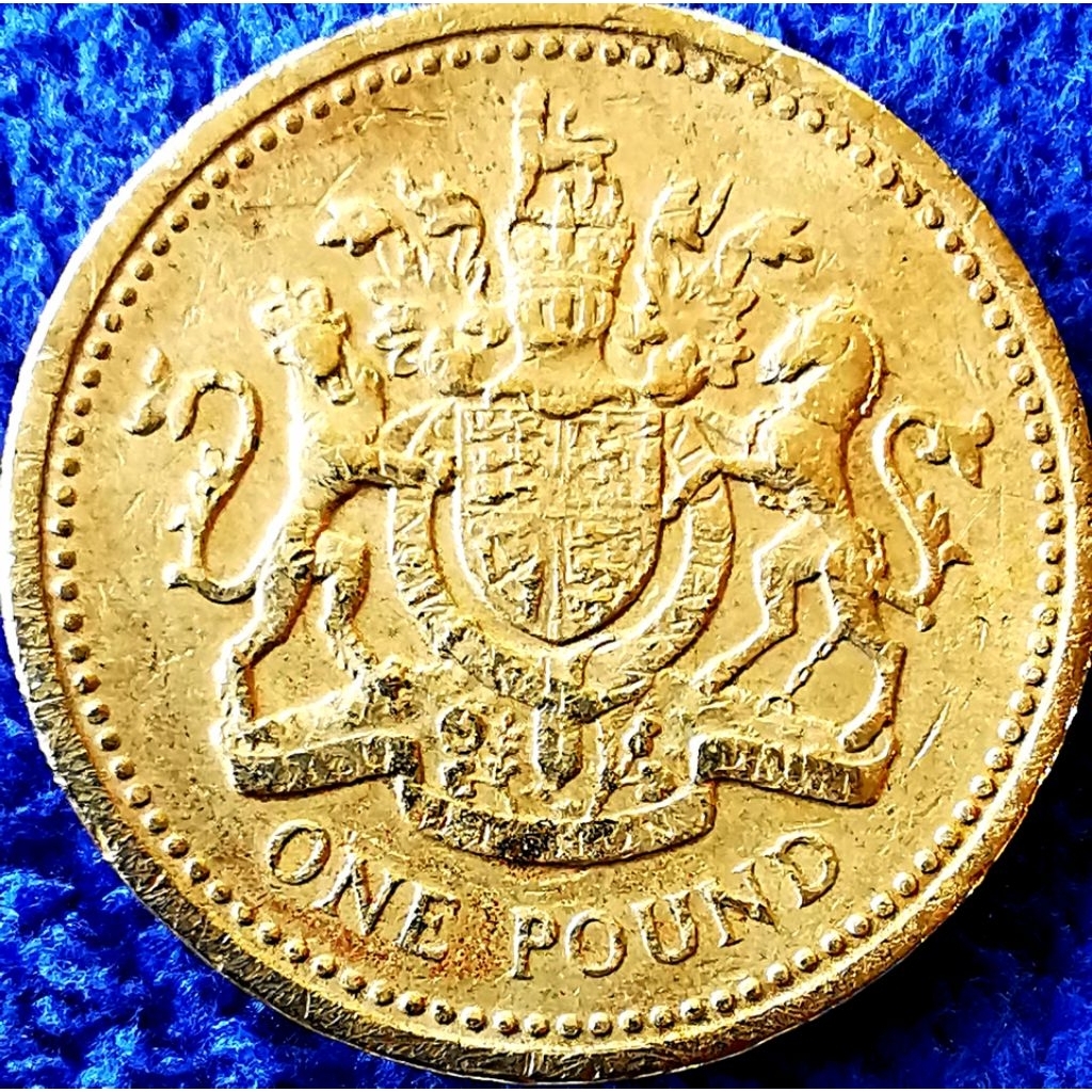 เหรียญ​อังกฤษ​ UK, 1​ Pound,(ตราแผ่น​ดิน, 2nd​ portrait), ใช้แล้ว, #​3286