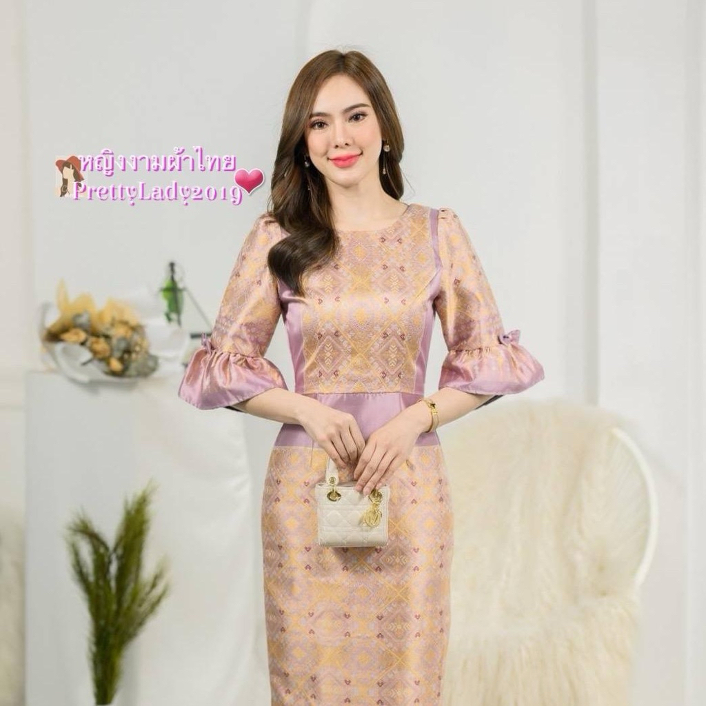 ชุดเดรสผ้าไหมแกมฝ้ายทรงยาวคอกลมแขนกระดิ่งติดโบว์น่ารักๆงานสวยเหมาะกับงานบุญทุกเทศกาล/อัดกาวทั้งชุด/ผ้าดีฝีมือเนี๊ยบ ราคา ถูกที่สุด ดีลบีเคเค แกลเลอรีภาพที่ 8