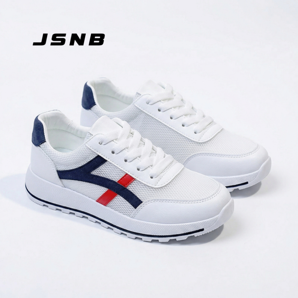 JSNB ส่งฟรี รองเท้าผ้าใบสไตล์เกาหลี พร้อมส่ง รองเท้าผ้าใบสีขาว สไตล์มินิมอล พื้นนุ่ม กันลื่น เบา ใส่สบาย [LN9002]