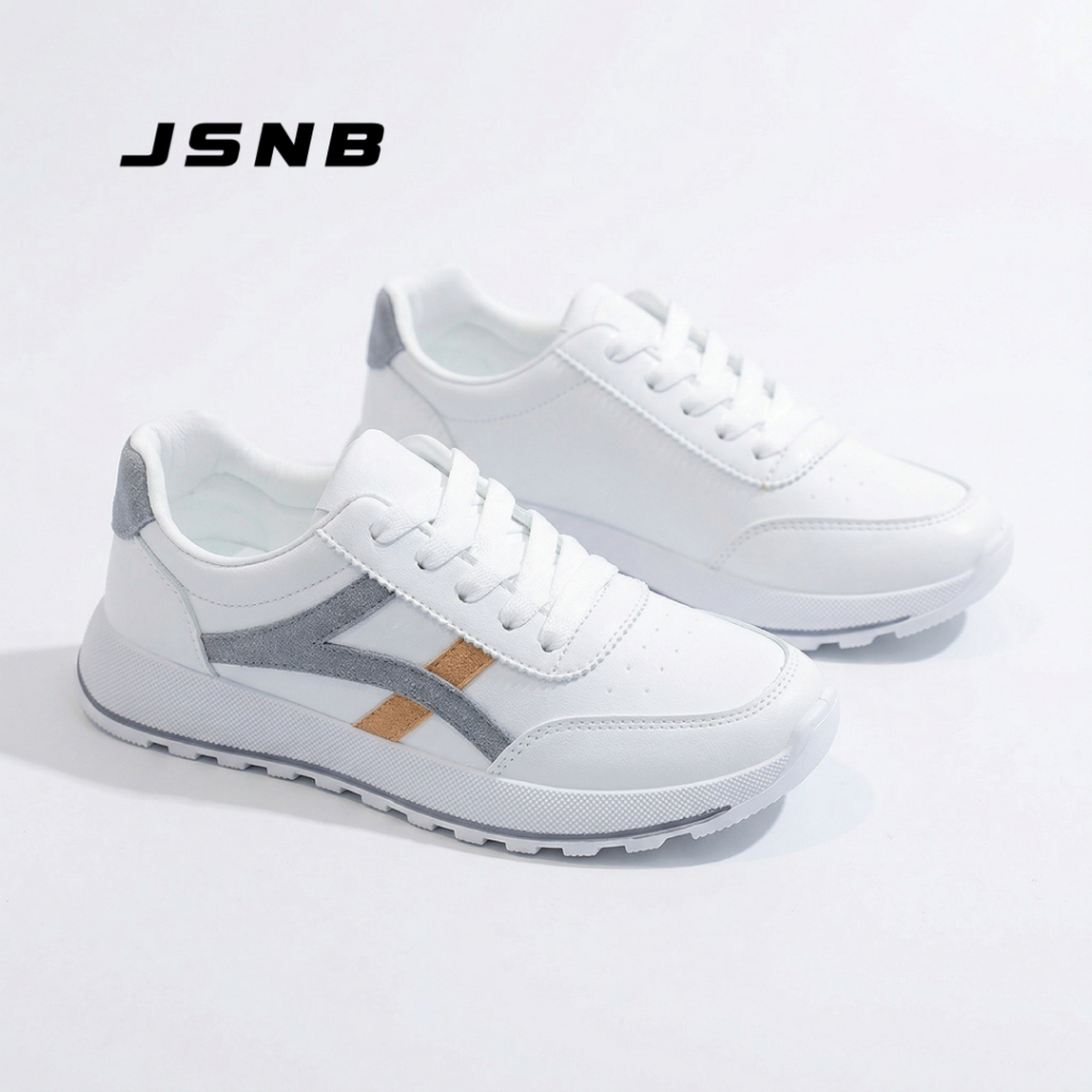 JSNB ส่งฟรี รองเท้าผ้าใบสไตล์เกาหลี พร้อมส่ง รองเท้าผ้าใบสีขาว สไตล์มินิมอล พื้นนุ่ม กันลื่น เบา ใส่สบาย [LN9001]