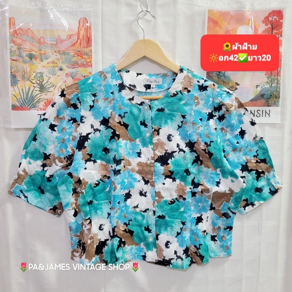เสื้อเชิ้ตแขนสั้น ลายดอกไม้ สไตล์วินเทจ มือสอง VT9B thumbnail 4