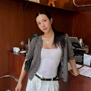 KATHLEEN เสื้อคาร์ดิแกนแขนสั้นผู้หญิงกระดุมผ่าหน้า