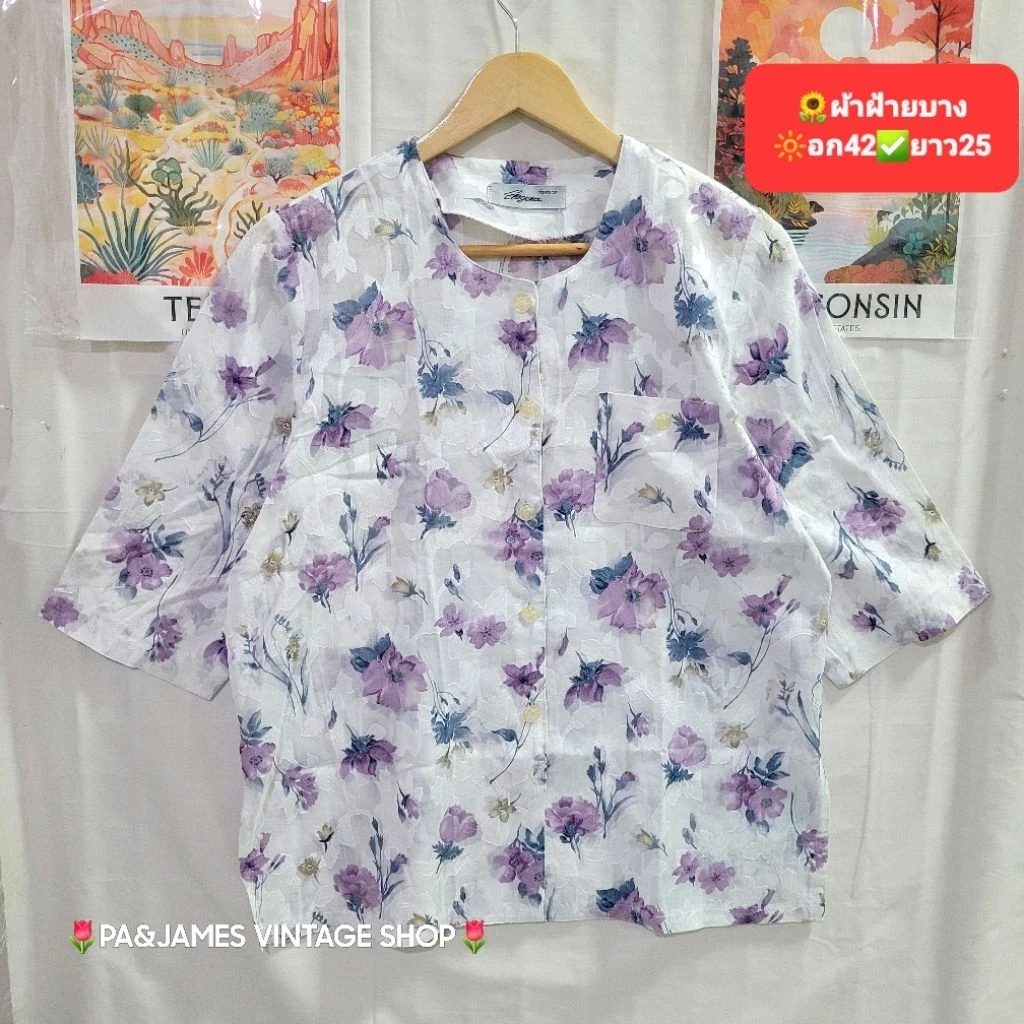 เสื้อเชิ้ตแขนสั้น ลายดอกไม้ สไตล์วินเทจ มือสอง VT9B thumbnail 5