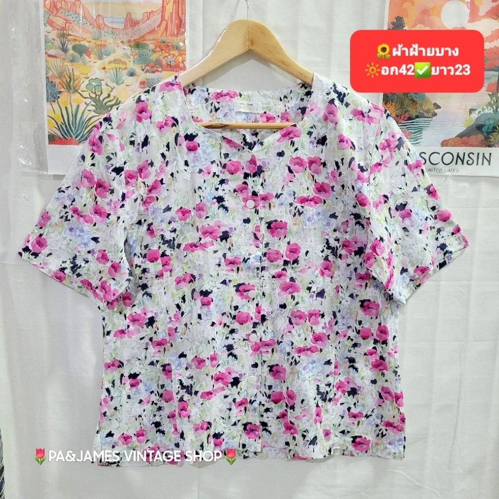 เสื้อเชิ้ตแขนสั้น ลายดอกไม้ สไตล์วินเทจ มือสอง VT9B thumbnail 9