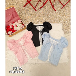 (ถูกสุด/มีส่งด่วน!⚡️) Margie Top👀💕A382(JR) เสื้อคอวีสายปรับระดับ รูดได้ ตัวในผ้า ฉลุลายดอกไม้ น่ารักๆสาวอวบไซส์ใหญ่