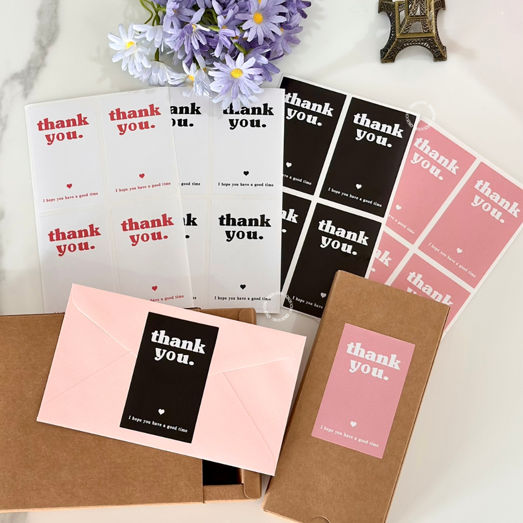 [พร้อมส่ง🇹🇭] สติ๊กเกอร์ "thank you.♥︎ good time" (แพค 100 ดวง) มีให้เลือก 4 สี