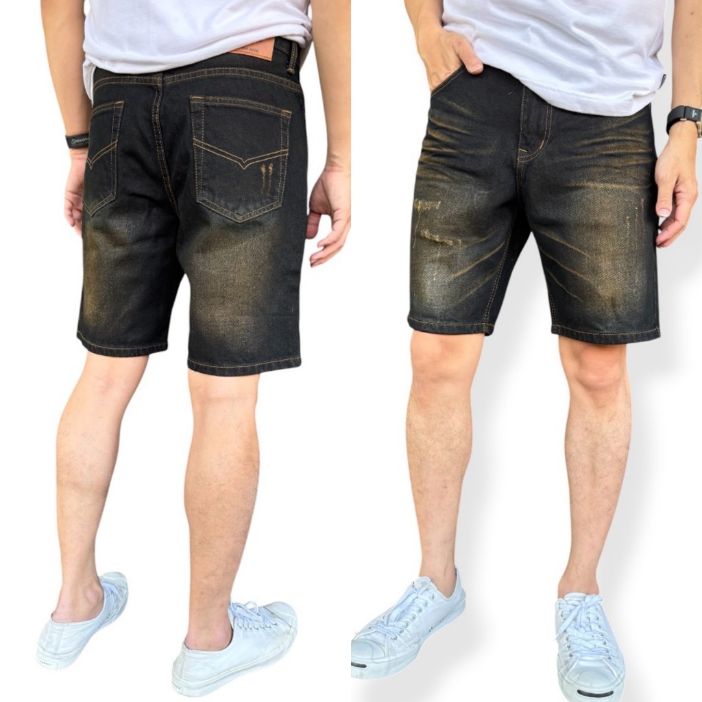 JXP 506 Shorts Men's กางเกงยีนส์ขาสั้นชายสีฟอกสนิม แต่งสะกิดขาด ทรงสวย ขาสั้นความยาวเหนือเข่า เป้าซิป Size 28-36