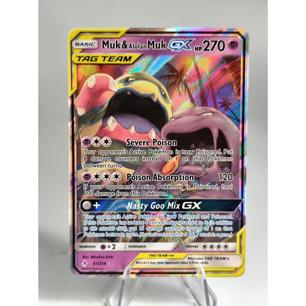 Pokemon Card Muk & Alolan Muk GX Ultra Rare Holo SM - Unbroken Bonds 61/214 NM