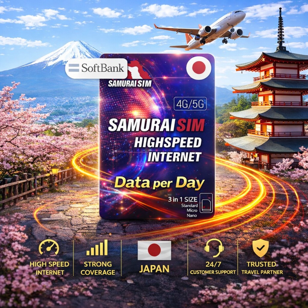 ซิมญี่ปุ่น Japan SIM SOFTBANK 4G/5G เน็ตญี่ปุ่น อินเตอร์เน็ตรายวัน 1GB-3GB Samurai SIM