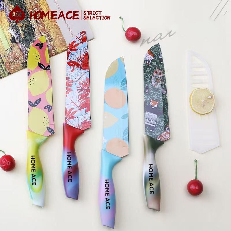 HOME ACE มีดครัวสแตนเลส สีพาสเทล คมกริบ ไม่เป็นสนิม มีดปอกผลไม้/หั่น พร้อมปลอกมีด พกพาสะดวก ราคาคุ้ม