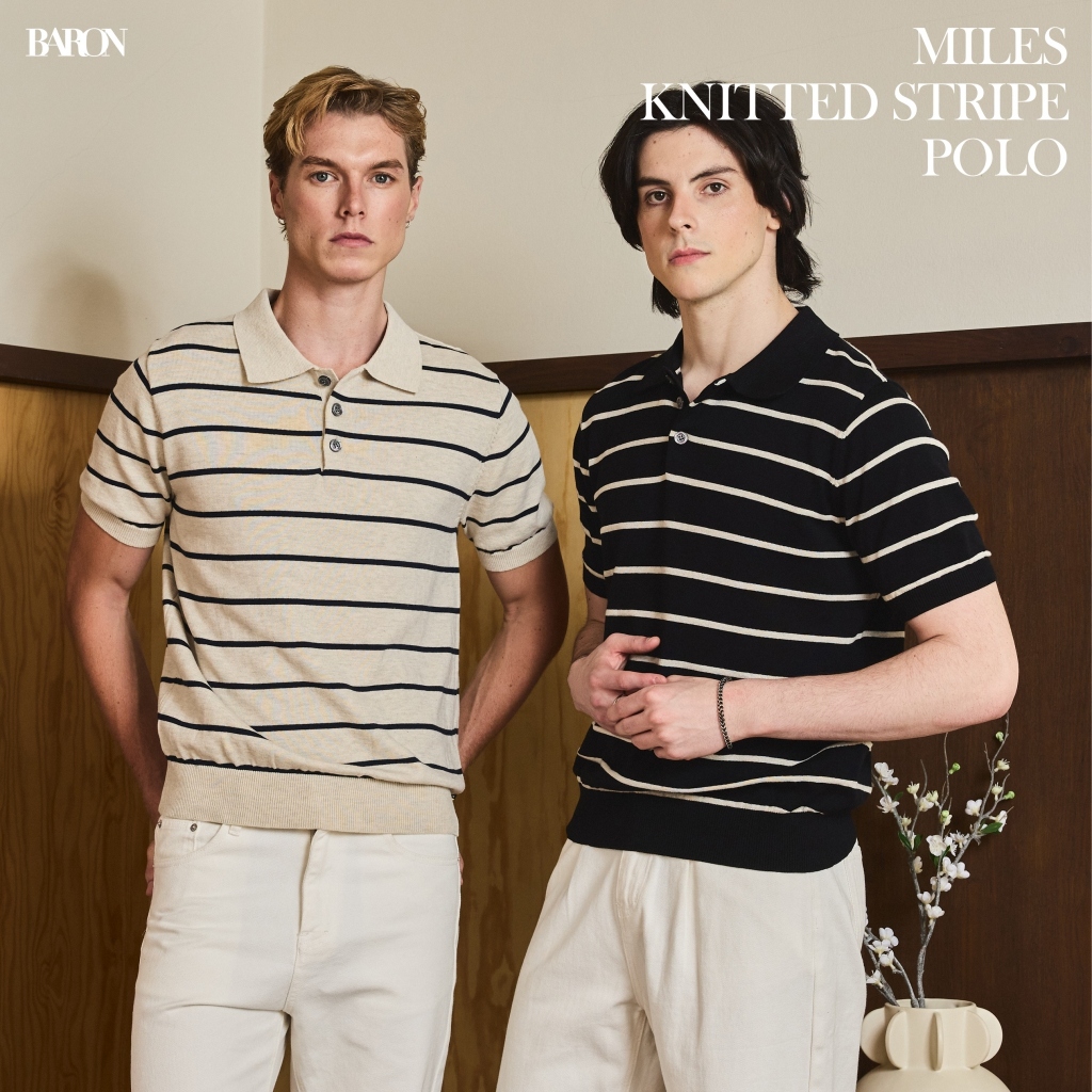 BARON “MILES” Knitted Stripe Polo เสื้อโปโลผ้าถักแขนสั้นลายริ้วแนวนอนแบบมินิมอล