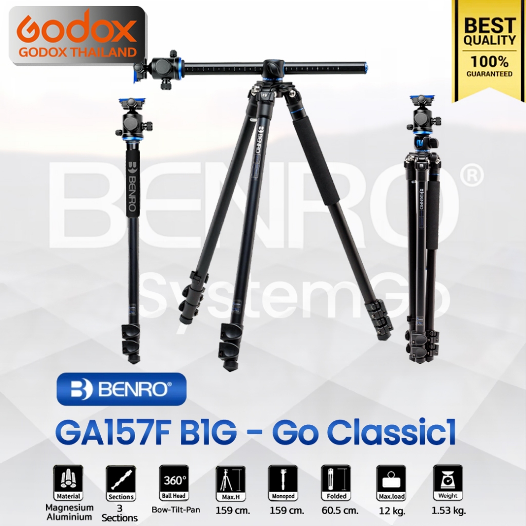 ลดล้างสต๊อก บางตัวอาจมีตำหนิ - Benro Tripod GA157F B1G ขาตั้งกล้อง อเนกประสงค์ Monopod, Top View, กางราบ, กลับหัว/ Godox