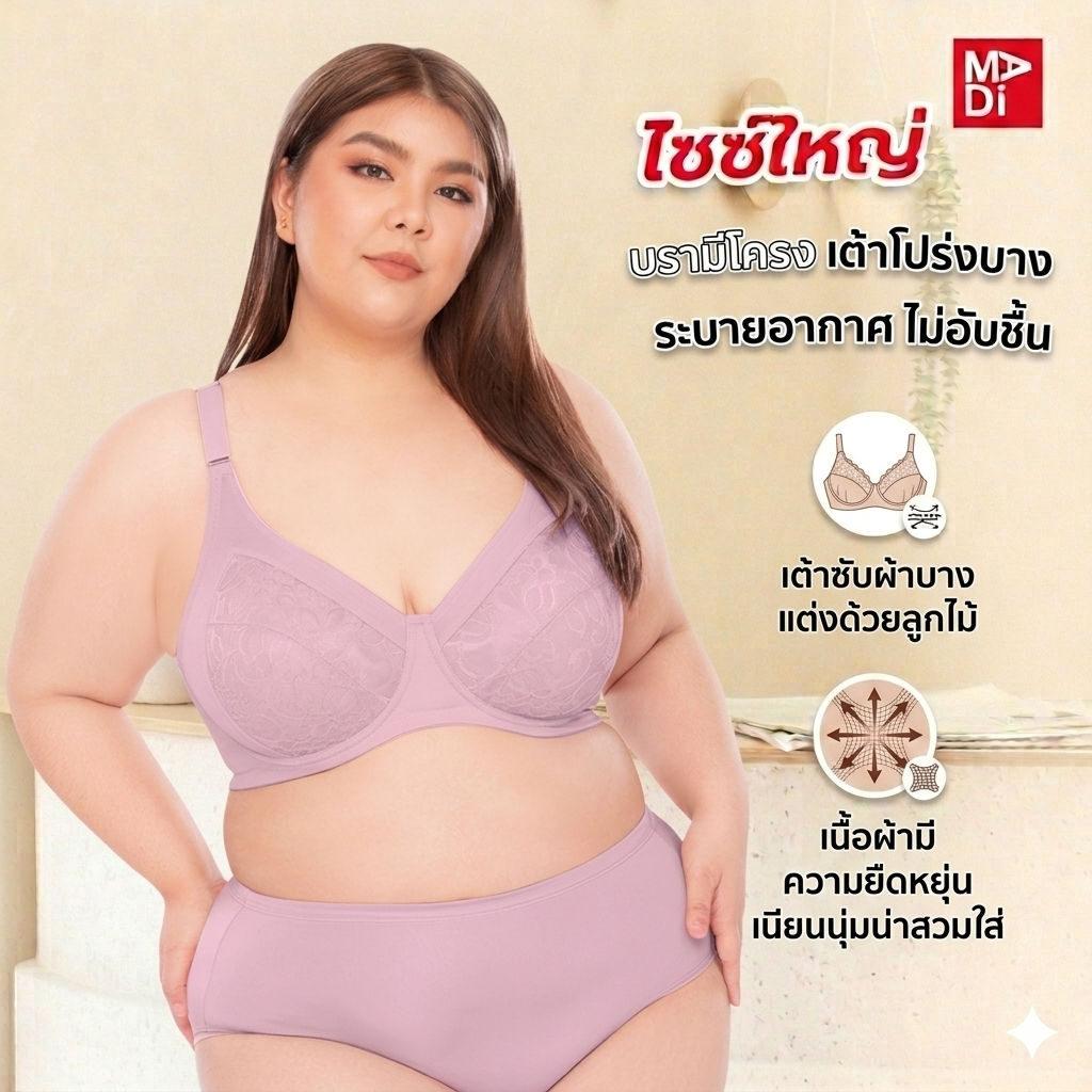 Sgarlet Plussize เสื้อในมีโครง สาวอวบ ลายลูกไม้ กระชับทรงสวย Sophia underwire bra  MB1733