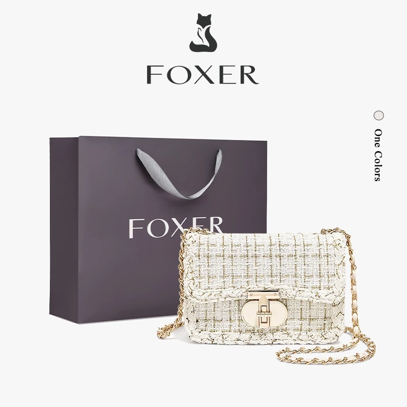 FOXER กระเป๋าคาดลำตัวถักสุดคลาสสิก กระเป๋าสะพายข้างสุดเก๋ กระเป๋าสะพายไหล่ ความจุขนาดใหญ่