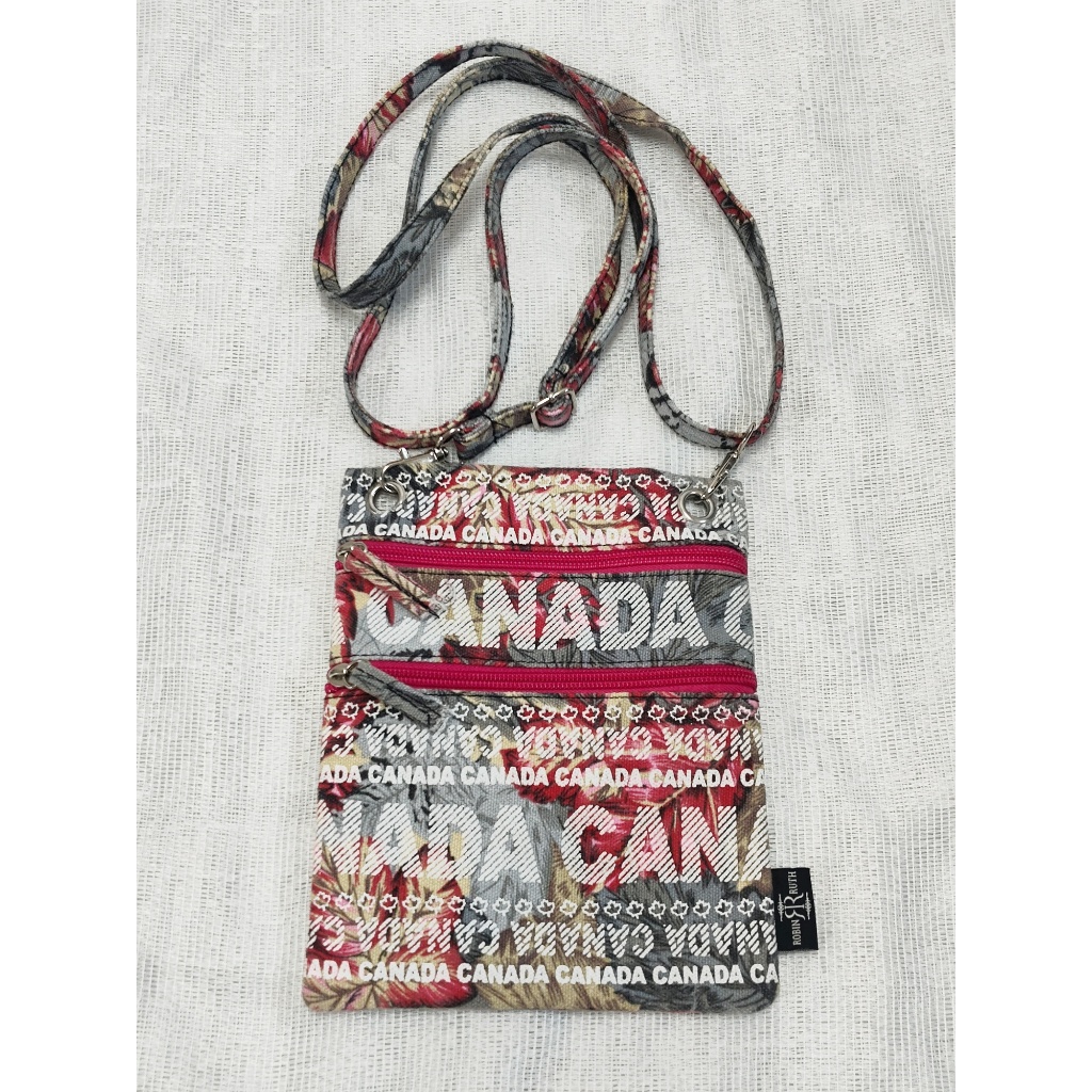 🍁 Mini Crossbody ผ้าญี่ปุ่น ROBIN RUTH ลาย CANADA ใบเล็กเท่ๆ สายปรับได้ ซิปคู่ จุของดี 🇨🇦✨