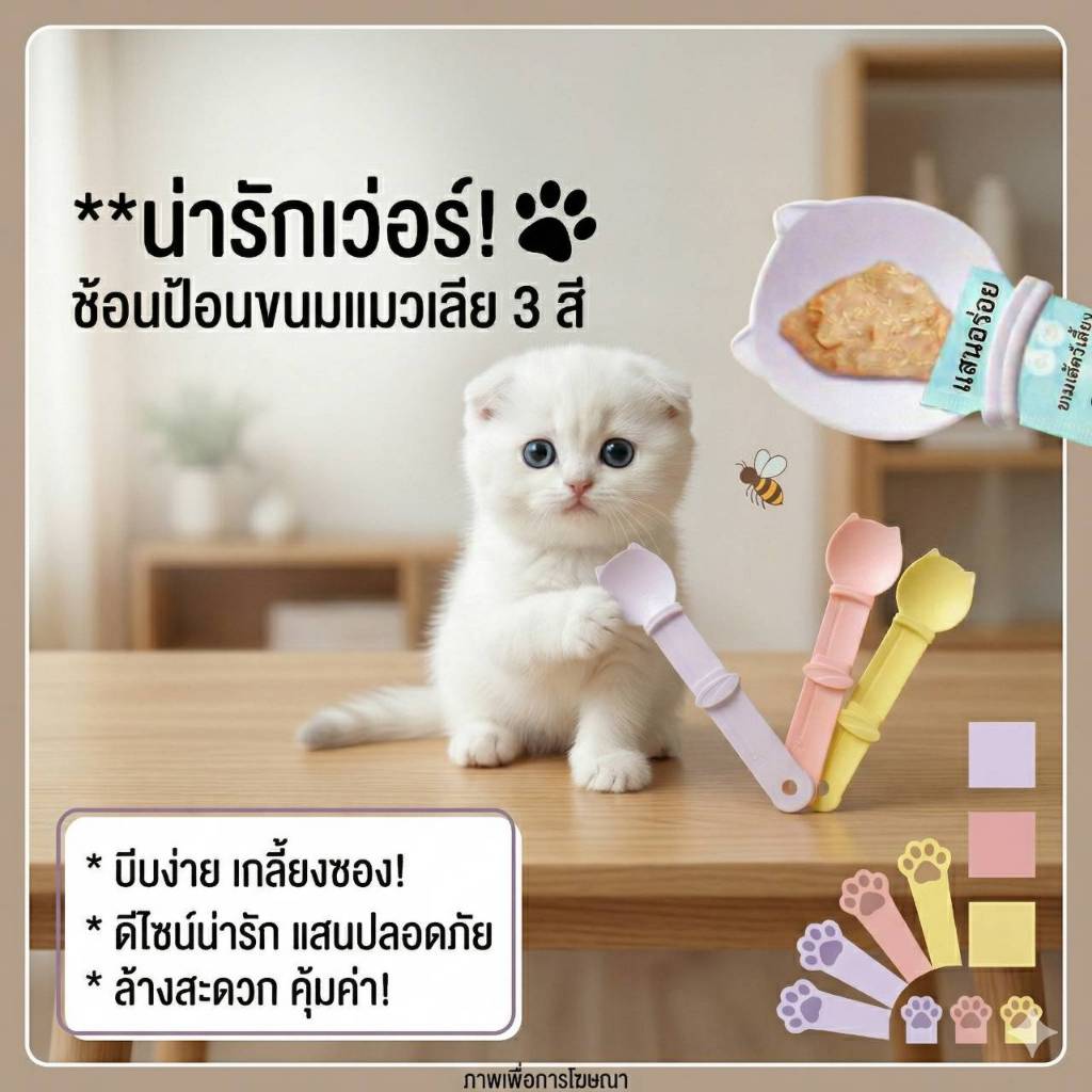 [พร้อมส่ง] ช้อนแมว ช้อนบีบขนมแมวเลีย ช้อนป้อนขนมแมว มีที่บีบ ใช้สะดวก