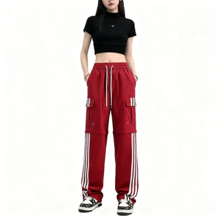 ADIDASกางเกงคาร์โก้ผู้หญิง ทรงตรงหลวม เอวสูง ขากางเกงถอดได้ 2 แบบในตัว ดีไซน์เส้นสาย เท่สตรีท ใส่ได้ทั้งหญิงชาย แฟชั่นให