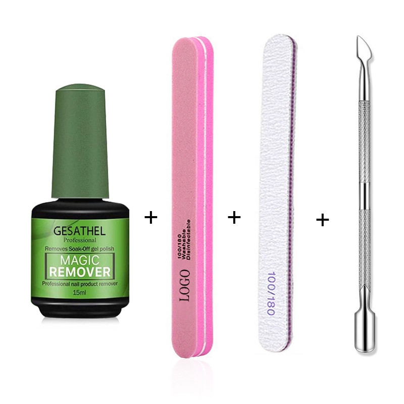 4pcs/set 15ml น้ำยาล้างเล็บเจล น้ำยาล้างเล็ ชุดแต่งเล็บ ตะไบเล็บบัฟเฟอร์บล็อก Cuticle Pusher