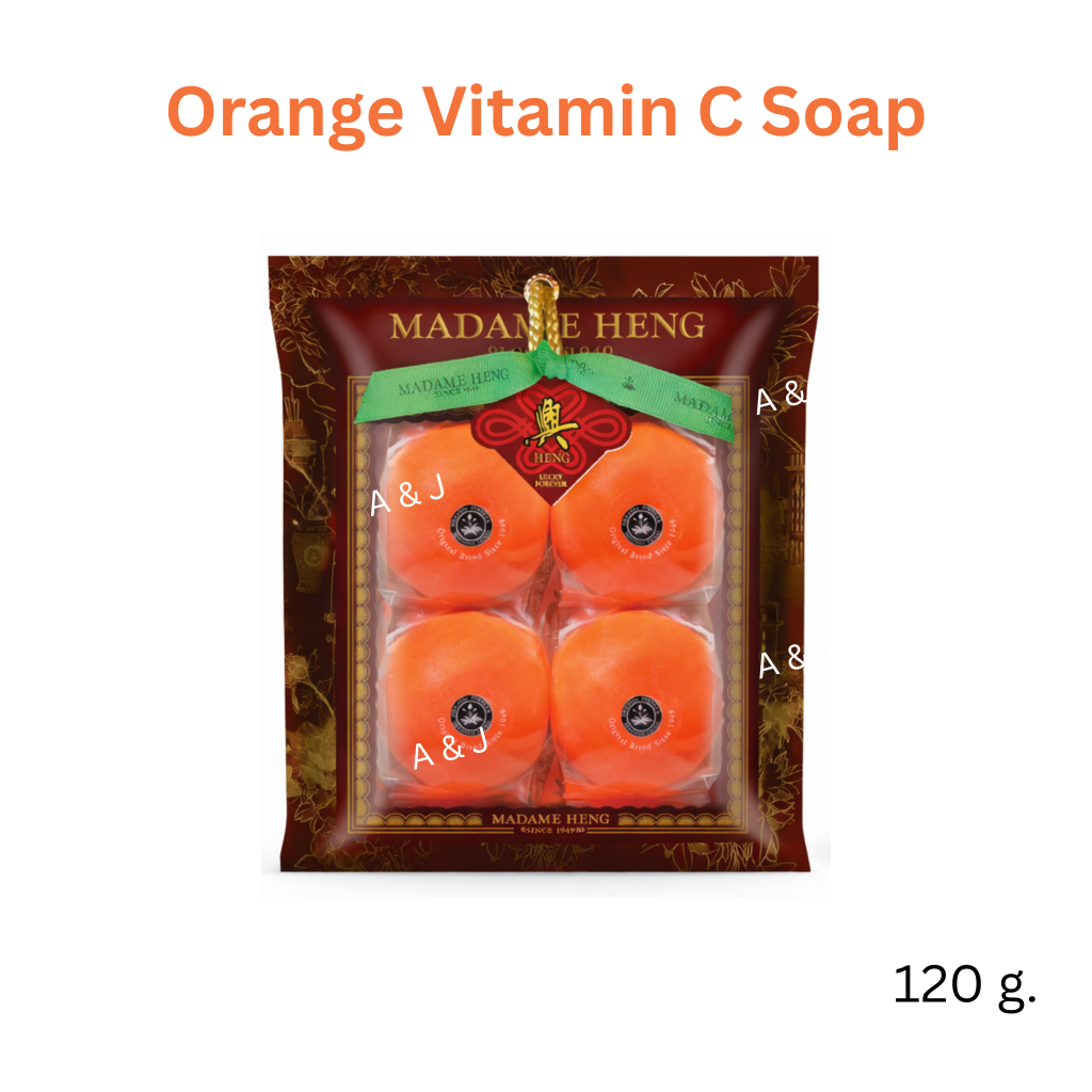 (แพ็คก้อนใหญ่ 120 กรัม) สบู่ส้มมาดามเฮง สูตรต้นตำรับ วิตามิน C 4 ก้อน Orange Vitamin C Soap Madame heng