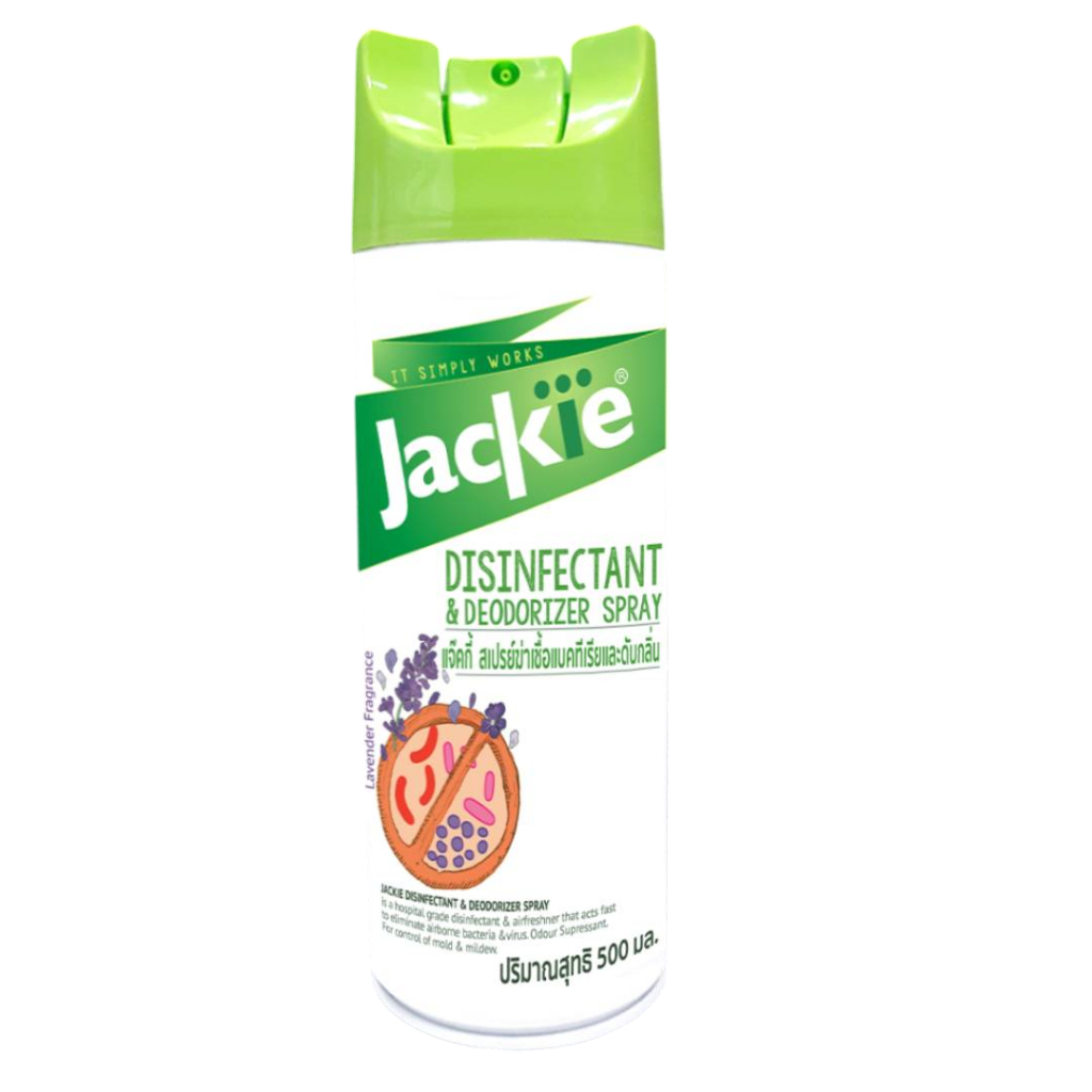 Jackie สเปรย์ปรับอากาศและฆ่าเชื้อแบคทีเรียยี่ห้อแจ๊คกี้ ผลิตในสิงคโปร์ (500ML)1 กระป๋อง