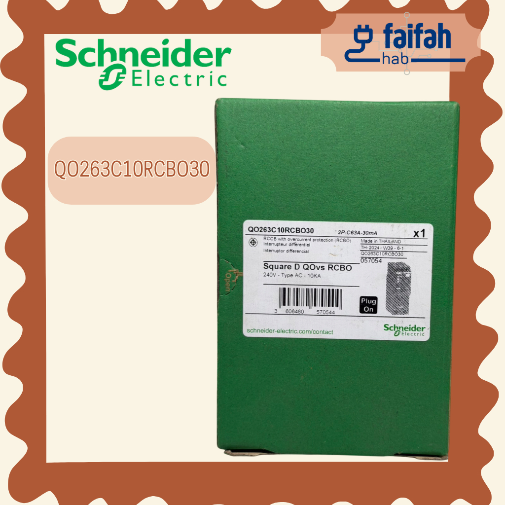 Schneider Electric - RCBO เมนเซอร์กิตเบรกเกอร์ป้องกันไฟรั่ว/ดูด 10kA_QO263C10RCBO30