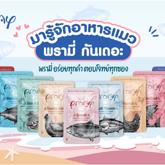 ( 12ซอง ) Pramy พรามี่ อาหารเปียกแมว บำรุงสุขภาพ ขนาด 70 กรัม ( 12ซอง )
