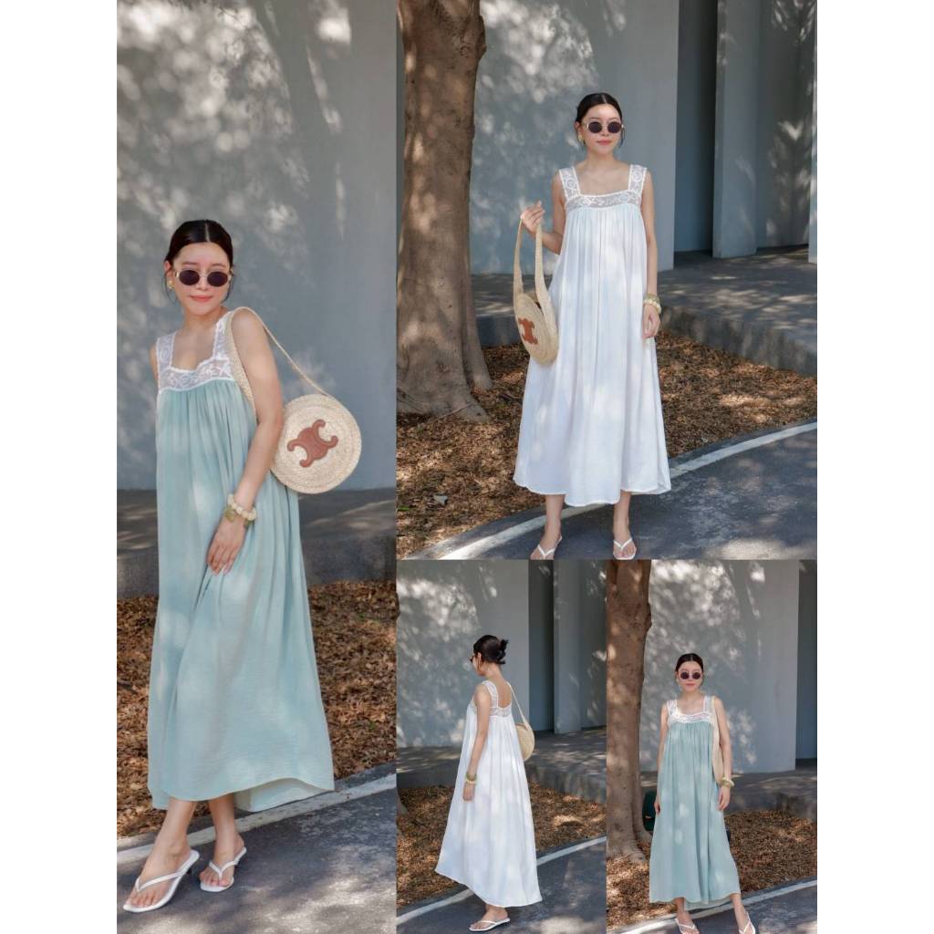 •DAISYSHOP• DSS 22998 เดรสยาว สายเดี่ยวแต่งลูกไม้โคเช่งานน่ารักมากเหมาะกับซัมเมอร์สสุดสุด