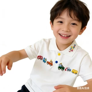 MC233 เสื้อโปโลเด็กผู้ชาย ปักรถการ์ตูน เสื้อยืดคอปกเด็ก ใส่เที่ยว ใส่ออกงาน