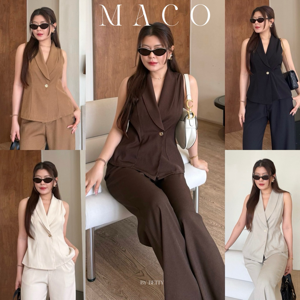 Maco Set 🧁🍦(ส่งด่วน🚗)ชุดเซ็ตแขนกุด งานแขนสั้นคอปกกระดุมทอง ขากางเกงทรงกระบอกกลางby betty