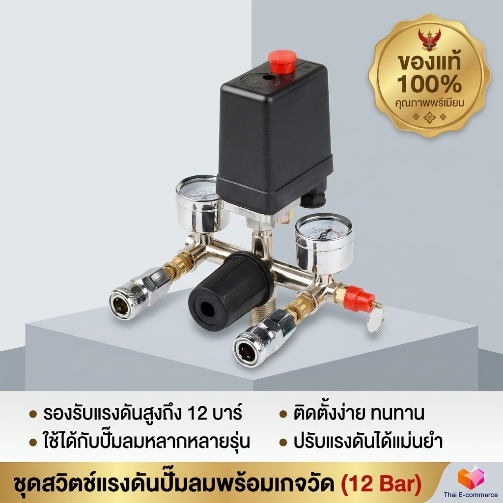 90-120psi ชุดควบคุมแรงดันปั๊มลม 220V-380V อะไหล่ปั๊มลม เกจคุมแรงดัน สำหรับเครื่องปั๊มลม