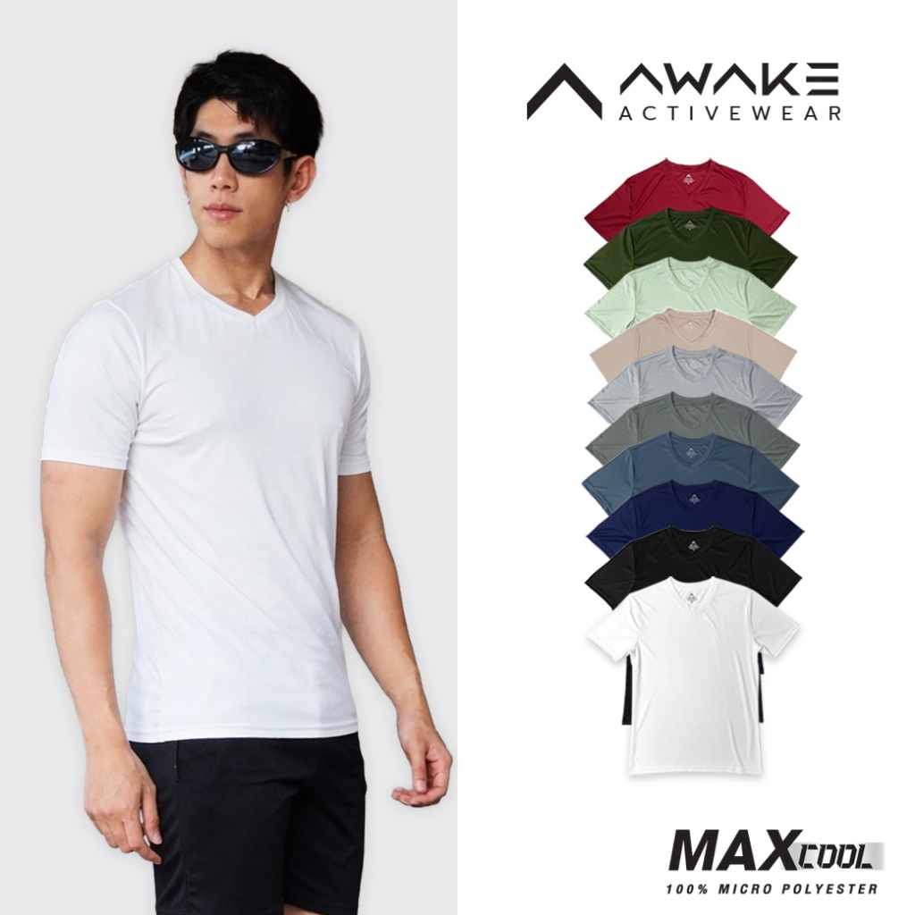 AWAKE เสื้อกีฬาคอวีสีพื้น ไมโครสปอร์ต