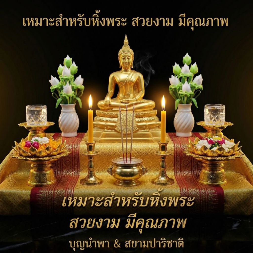[พร้อมส่ง][บุญนำพา] แจกันดอกบัว [คู่] งานดินไทย ข้างละ 7 ดอก ความสูง รวมแจกัน 7-8 นิ้ว ตกแต่งหิ้งพระ