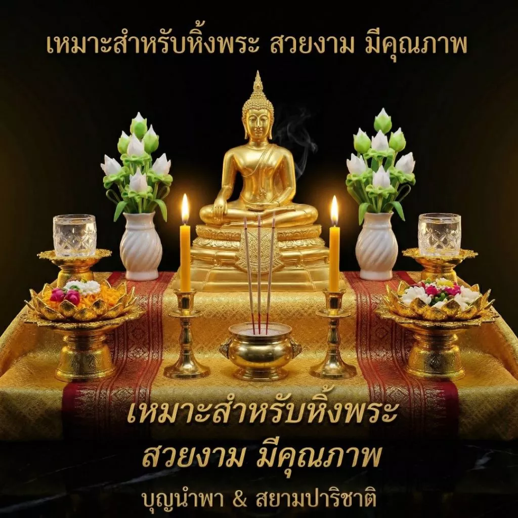 [พร้อมส่ง][บุญนำพา] แจกันดอกบัว [คู่] งานดินไทย ข้างละ 7 ดอก ความสูง รวมแจกัน 7-8 นิ้ว ตกแต่งหิ้งพระ