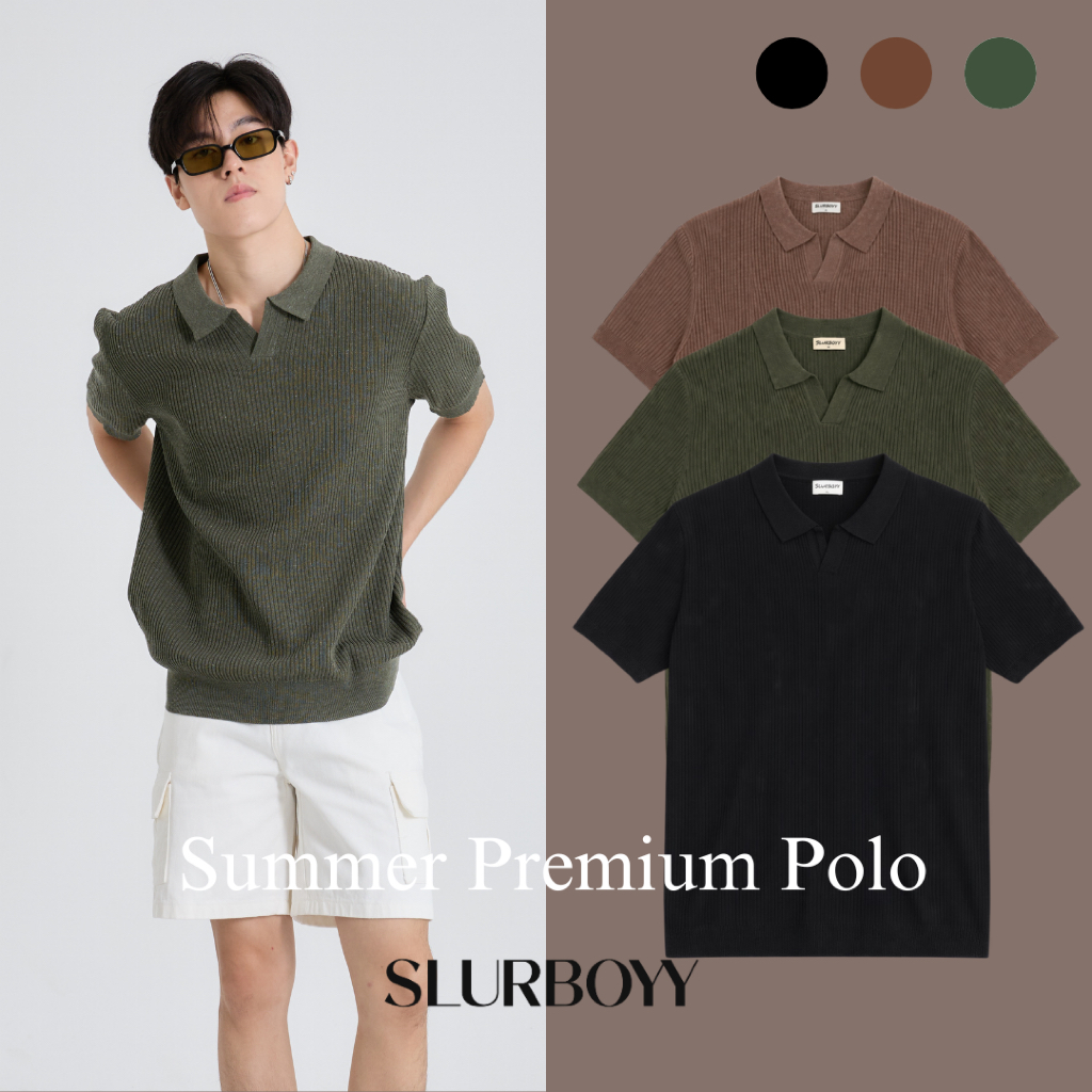 (ส่งด่วน กทม 4 ชม.) SLURBOYY Summer Premium Knit Polo เสื้อไหมพรมคอปก ลายทาง (SB0842)