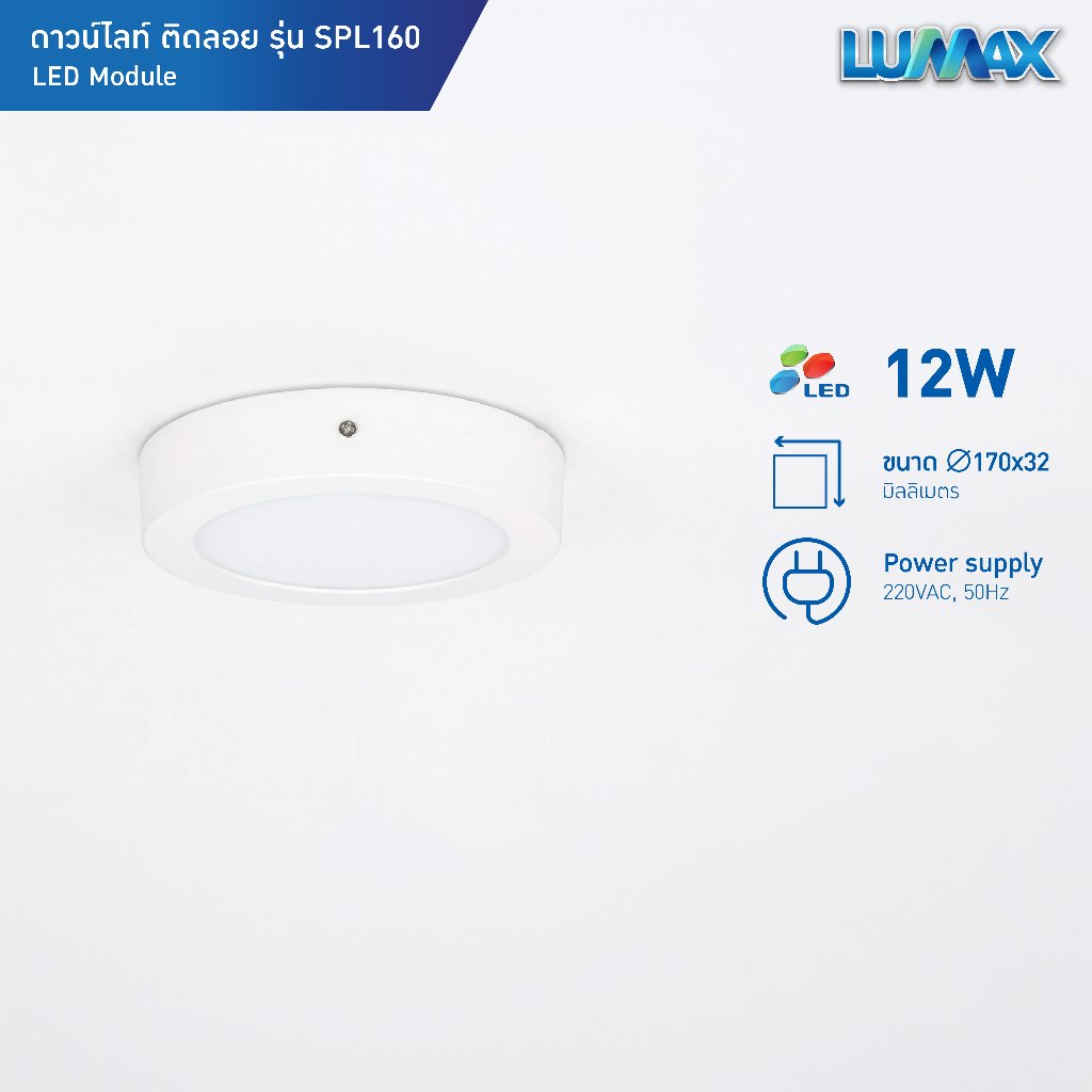 LUMAX Downlight โคมไฟดาวน์ไลท์ติดลอย PANEL LED ทรงกลม 12w มีแสงให้เลือก 2 แสง (Warm,Day) รุ่น SPL160