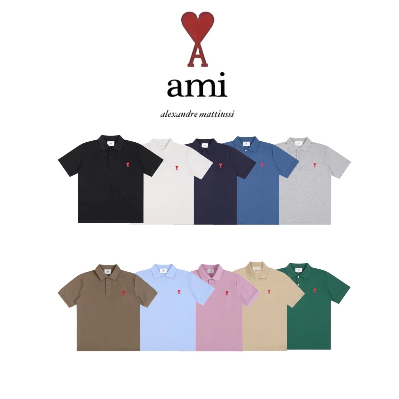 『AMI Paris』De Coeur Cotton Polo T-shirt คอปกแขนสั้น ของแท้💯