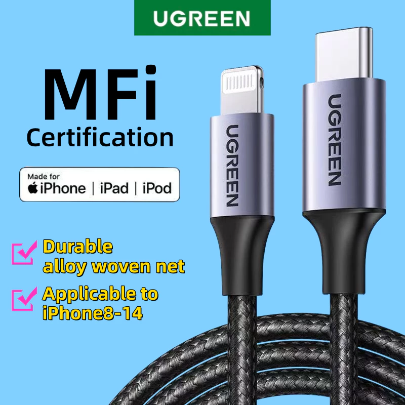 UGREEN MFiตรวจสอบสิทธิ์USB-C Fast charging cable สายชาร์จเร็วนี้ ใช้งานได้ดีiPhone14 13 12 11 8 XR MAX Type-c Data cable