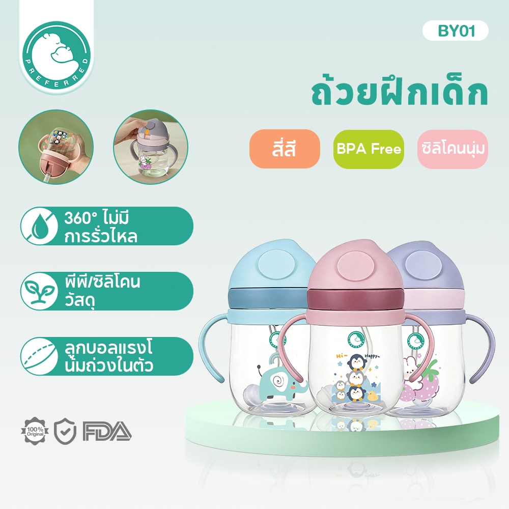Dr.Isla ขวดน้ำเด็ก แก้วหัดดื่มกันสำลัก 250ml/300ml 360° ไม่มีการรั่วไหล ปราศจาก BPA แก้วหัดดื่ม BY01