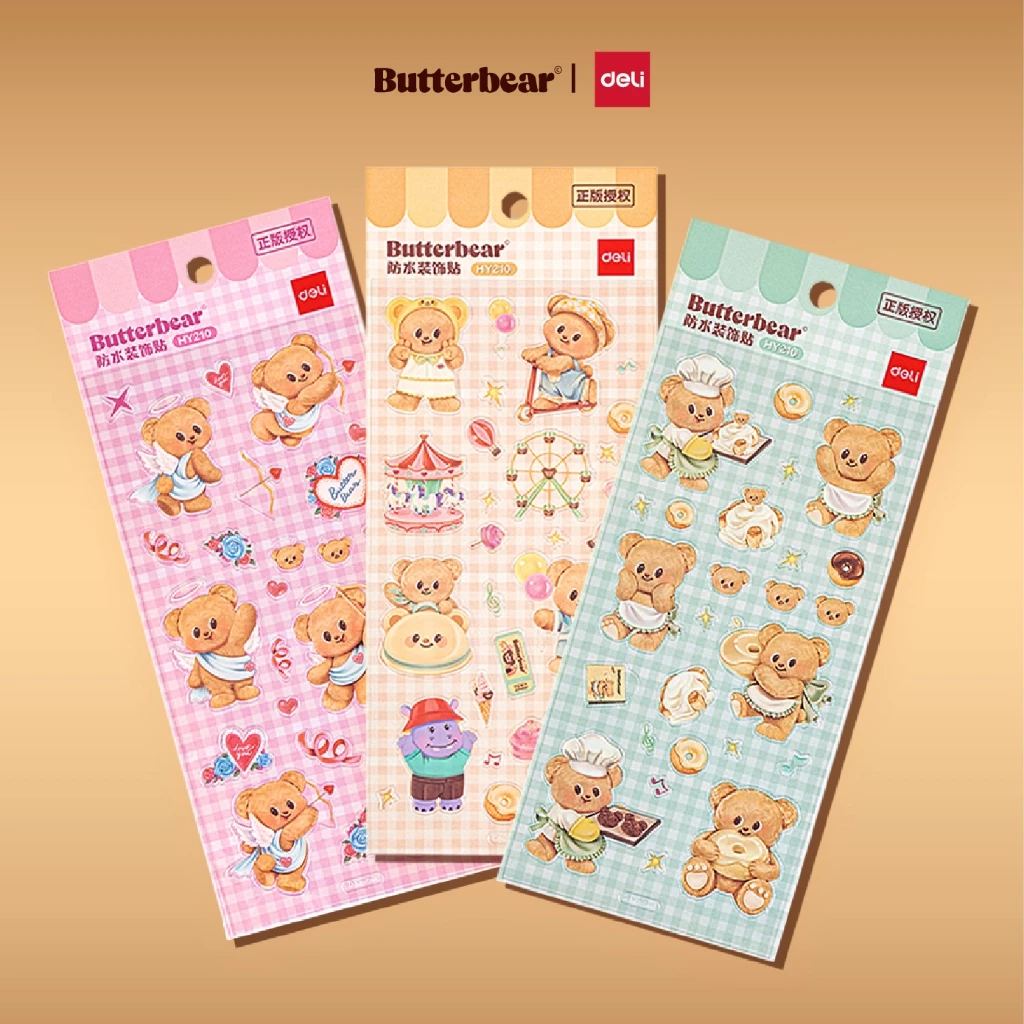 (Nusign X Butterbear) สติกเกอร์ สติกเกอร์กันน้ำ สติกเกอร์หมีเนย บัตเตอร์แบร์ (คละสี/ลาย 3 สี)