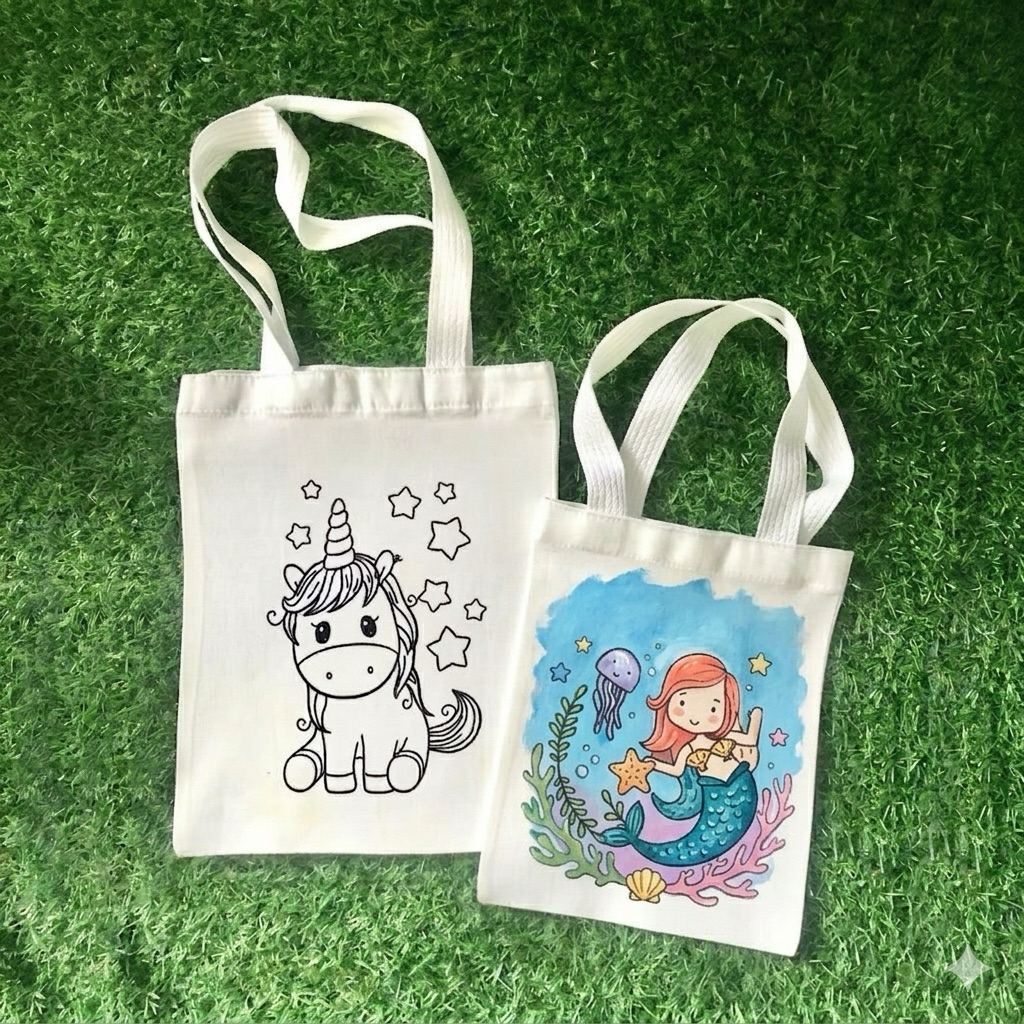 ถุงผ้าระบายสี กระเป๋าผ้าดิบ สกรีนลายเส้นการ์ตูน สำหรับให้เด็กระบายสี มี70แบบ ผ้าหนางานคุณภาพ พร้อมส่ง