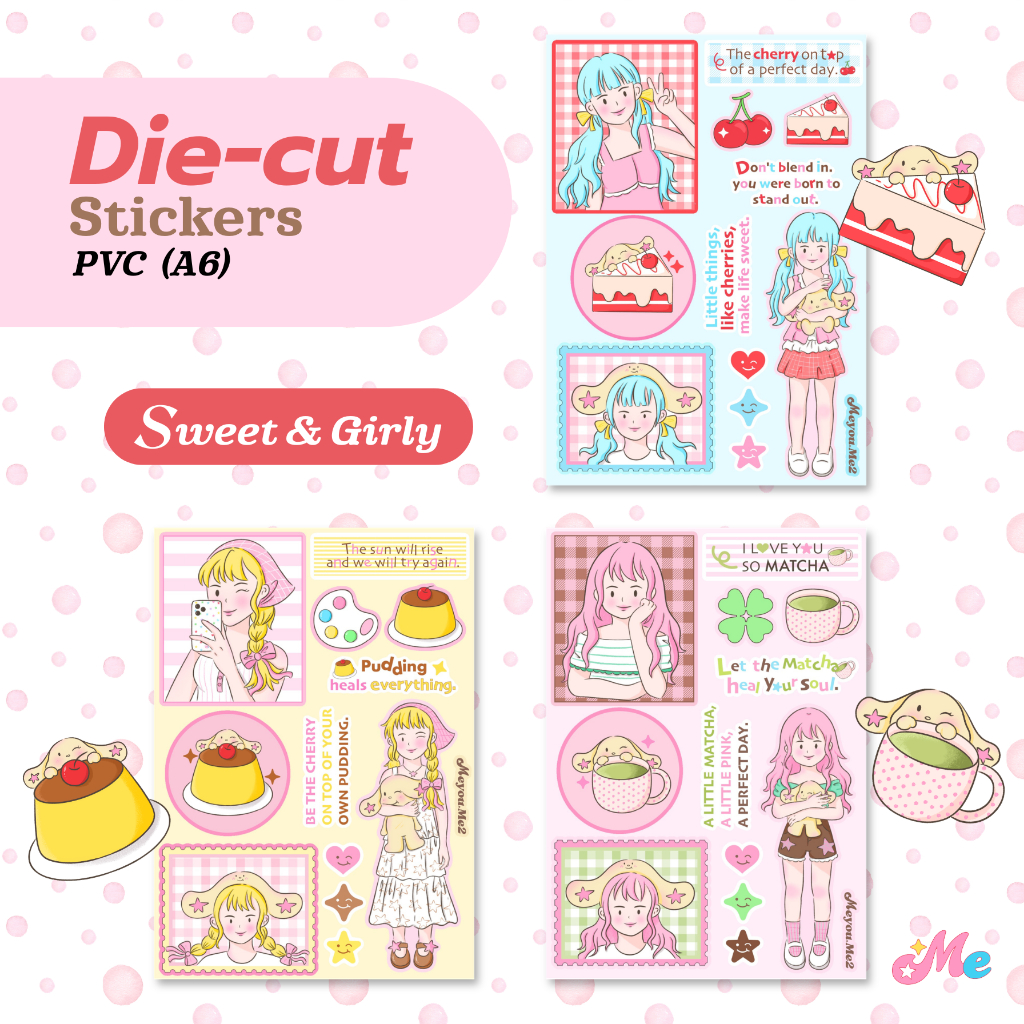 Di-cut Stickers สติกเกอร์ไดคัท A6 ลอกออกไม่มีคราบกาว (Sweet & Girly) Meyou.Me2