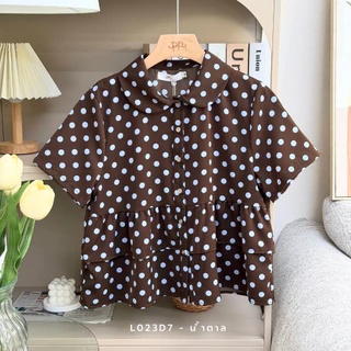 POI Polkadot เสื้อคอปกผ้าเจลลี่ระบายชายลายจุด ใส่สบาย L023D7