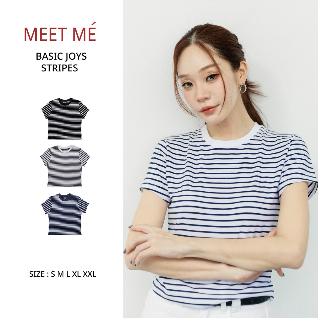 MEET ME  - Top 0002 I BASIC JOYS STRIPES เสื้อครอปลายทาง