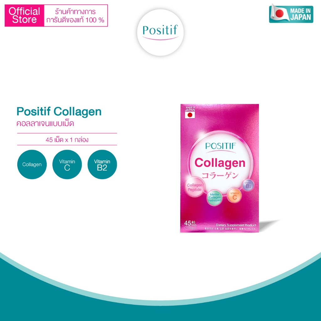 Positif Collagen โพสิทีฟ คอลลาเจน ขนาดรับประทาน 15 วัน คอลลาเจนชนิดเม็ด ผสมวิตามินซี บี2