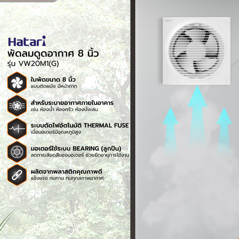 สินค้าใหม่ พัดลมดูดอากาศ 8 นิ้ว HATARI รุ่น VW20M1(G) |MC|