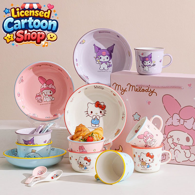 【ของแท้】Sanrio ซานริโอ้ ชุดอาหารคนเดียว ชุดภาชนะเซรามิก กล่องของขวัญสุดสวย ของขวัญ น่ารัก